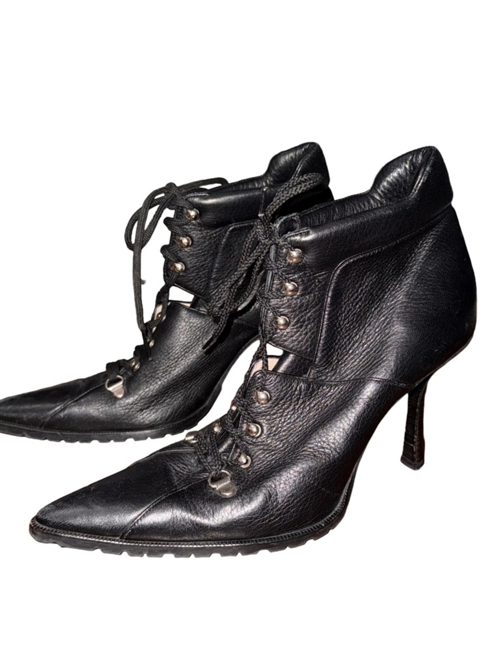 Michael Kors Collection Shiver Deerskin Black Leather Stiletto Ankle Booties